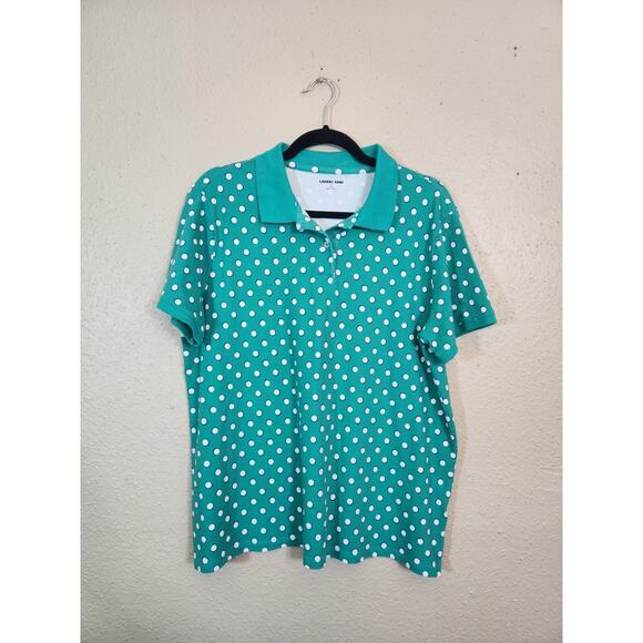 Lands' End Women's Green Polka Dot Stretch Short Sleeve Polo Shirt Size Large - Picture 1 of 6